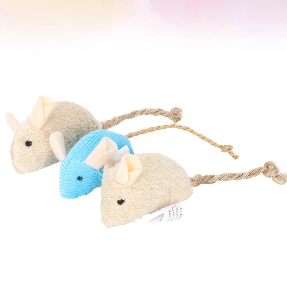 3PCS Lifelike Mice Pet Cats Interactive Toys Mini Funny Plush Mouse Set for Kitten (Beige/Blue)