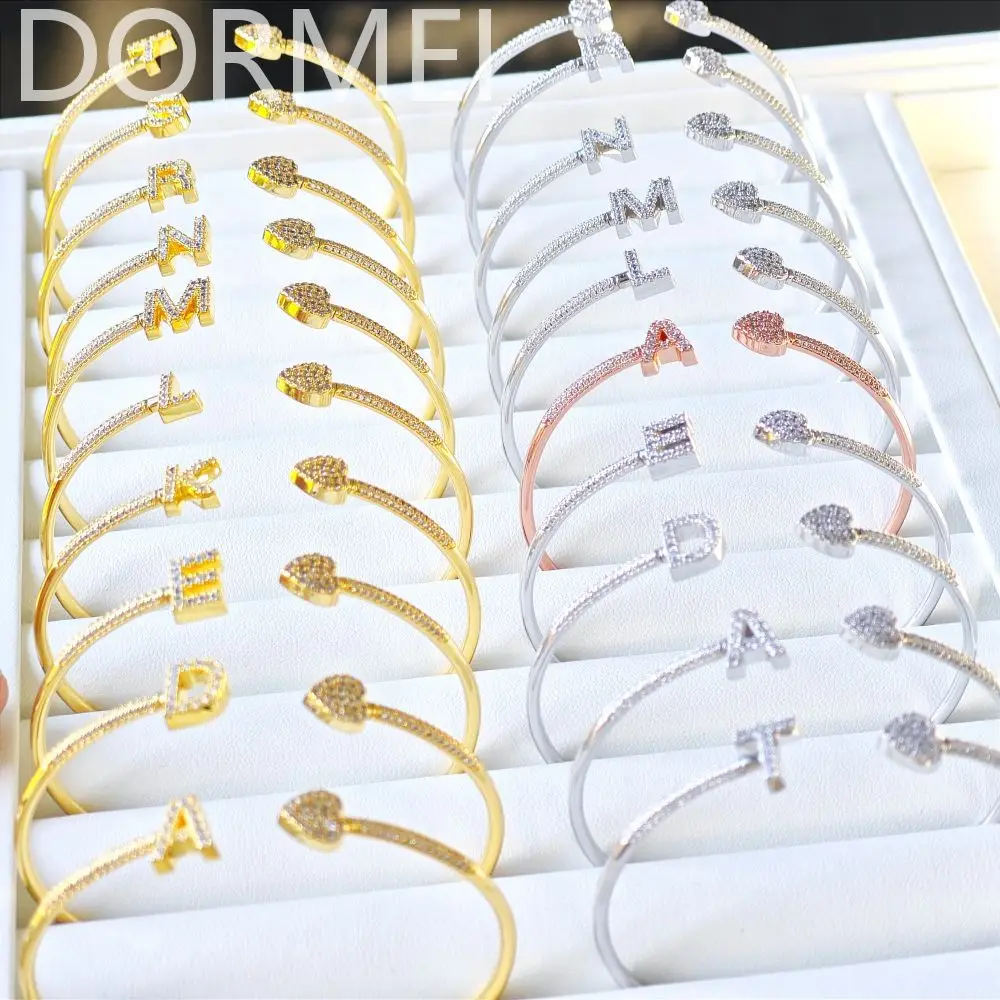 DOREMI Crystal White CZ Cuff Bangle Jewelry Women Fashion Jewelry Bands Zircon Thick Custom Initial Letter Bracelet Bangles