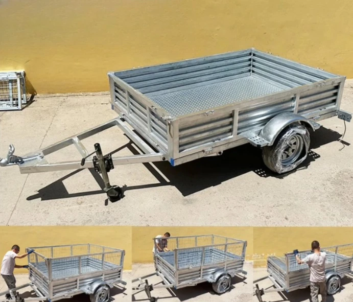 2025 مقطورة صغيرة من نوع صندوق الجر، مقطورة مسطحة، مقطورة حفارة، مركبة نقل 1 طن، فولاذ مجلفن ساخن