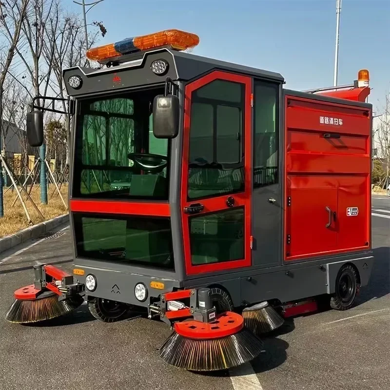 Automatic Garbage Cleaning Vehicle, 4-wheel Steering Cleaning Machine, Enclosed Power Road Sweeper with Water Spray Function