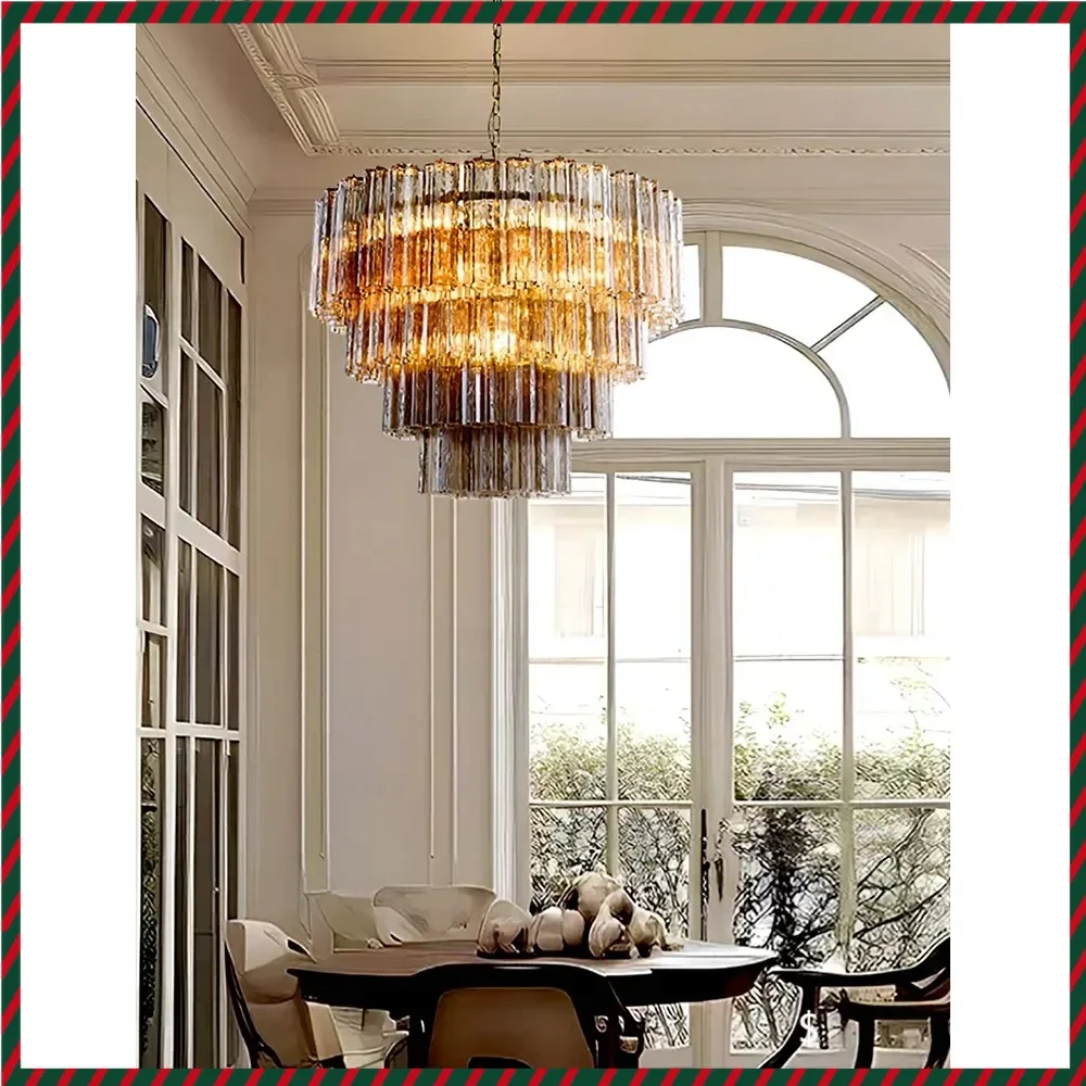 

LED Smokey Gray Flower Glass Pendant Light Classical Taper Hanging Ceiling Lamp for Home Decor Living Room Lighting Fixture