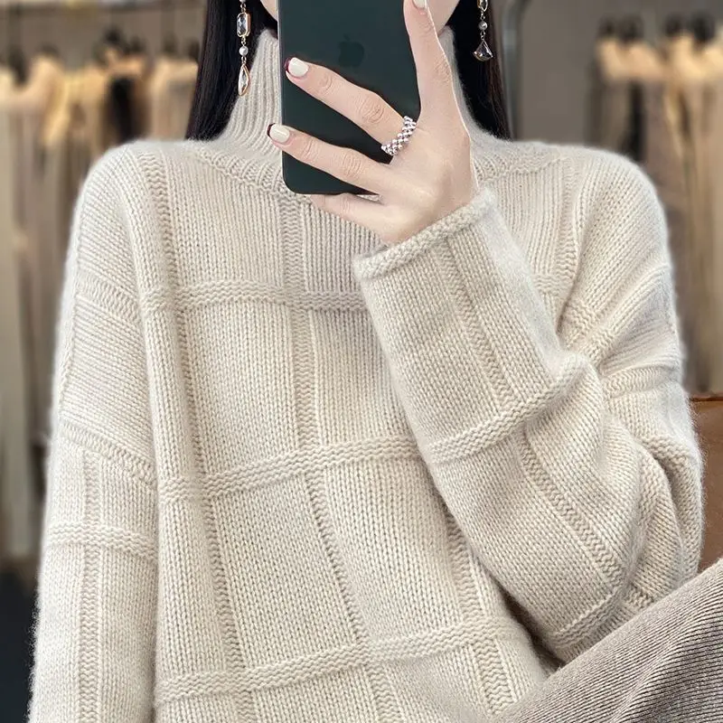 

New Style Thickened Turtleneck Sweater for Women Loose Large Size Lazy Top Base Shirt