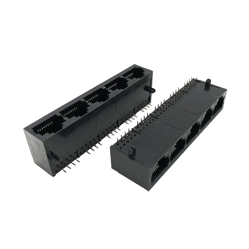 3PCS RJ45 Connector 1x5 Network Interface Jack 8 PIN DIP Round Pin Plastic PBT 8P8C Horizontal 5921 Socket 5 Ports W=20.57MM