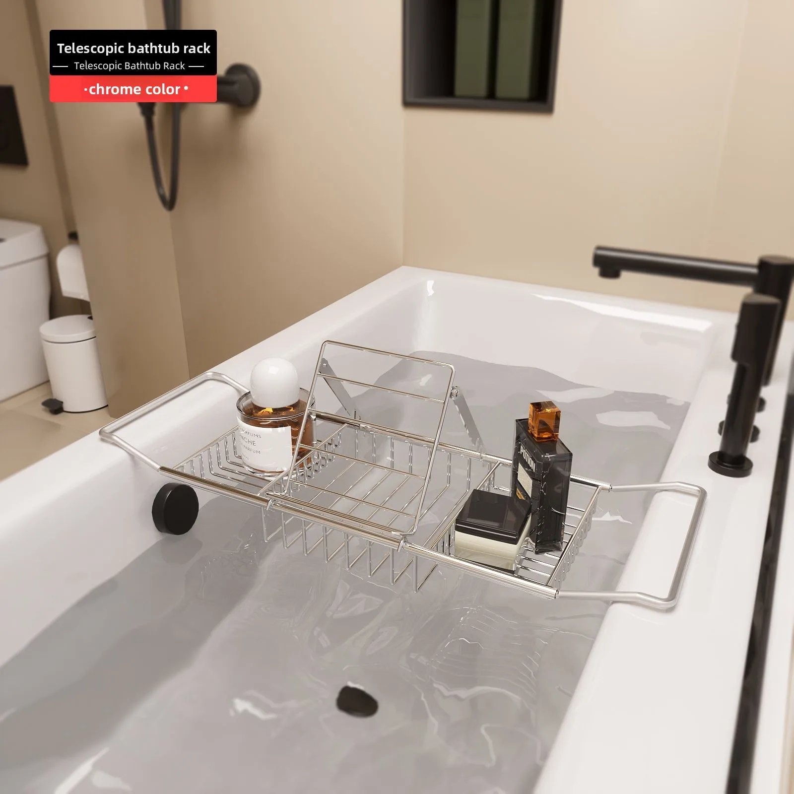 Telescopic Bathtub Caddy Tray Single Tier Stainless Steel Electroplated Bath Rack Kg Stated Capacity Adjustable Width Organizer