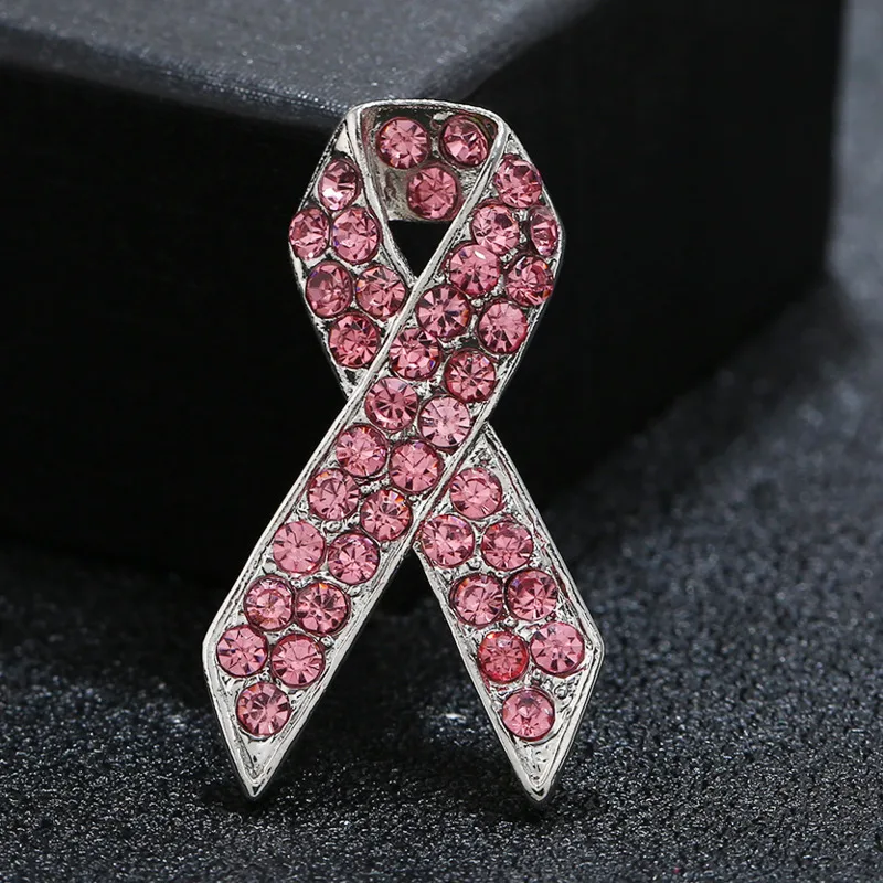 Breast Cancer Awareness Jewelry Pink Ribbon Rhinestone Brooches Women's Metal Badge Pins Fundraisers Events Gift