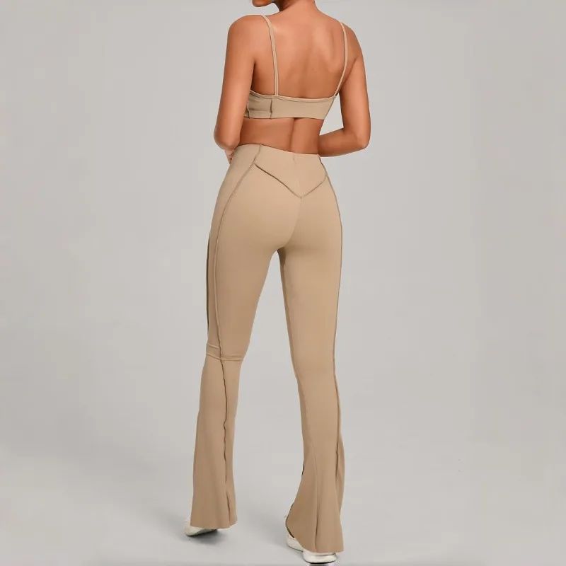 المرأة ضيقة الرملي اليوغا مجموعة الورك رفع مرونة عالية سليم صالح الصدرية السراويل الطويلة اللياقة البدنية مجموعة الرياضة في الهواء الطلق البدلة #4