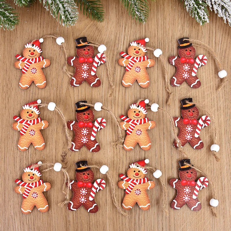 12Pcs Gingerbread Man Wooden Ornaments Xmas Tree Hanging Pendant Christmas Party Decoration Navidad New Year Gift 2025