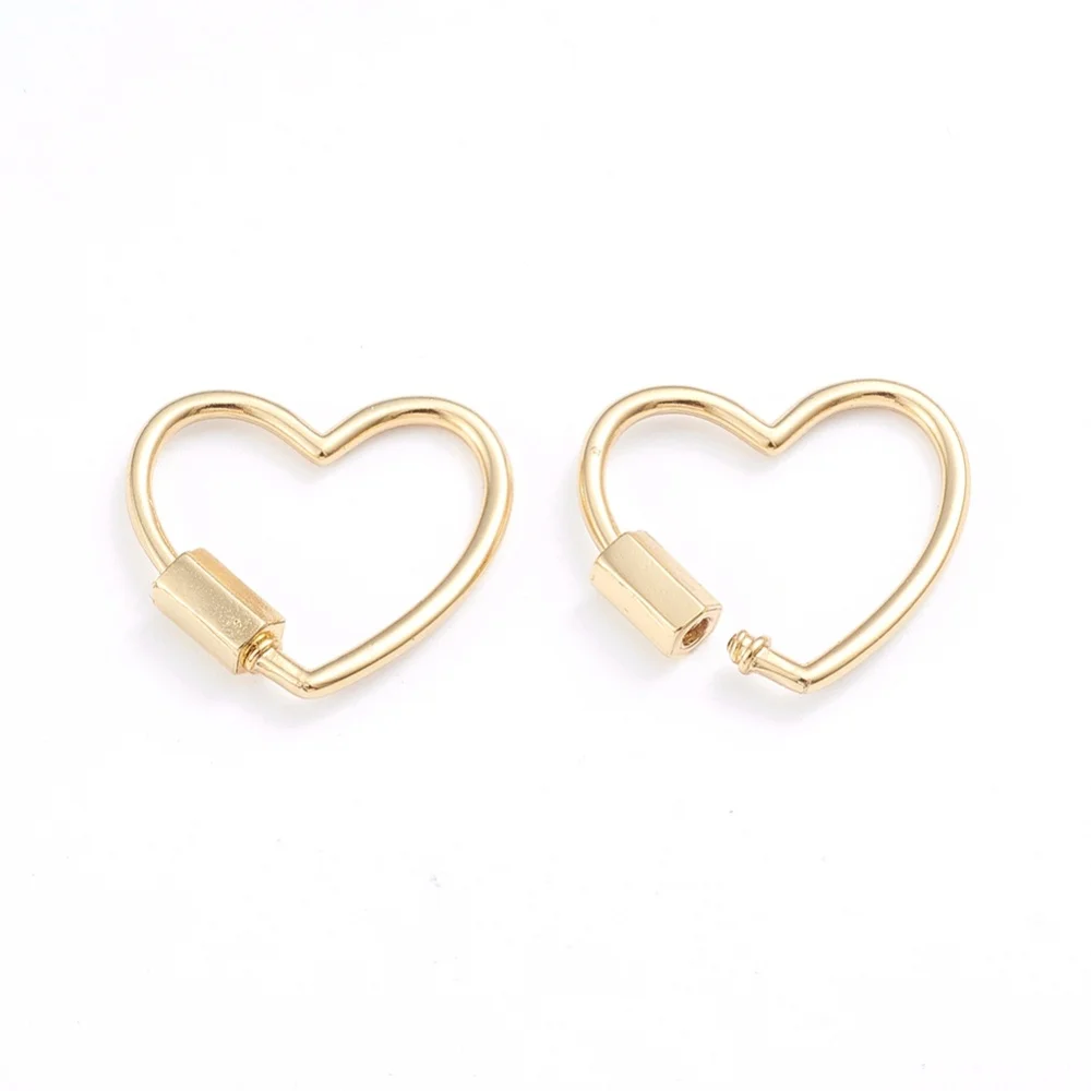 1pc Brass Screw Carabiner Lock Charms for Necklaces Making Heart Real 18K Gold Plated 21.5x24x2mm Screw: 7.5x4x4.5mm