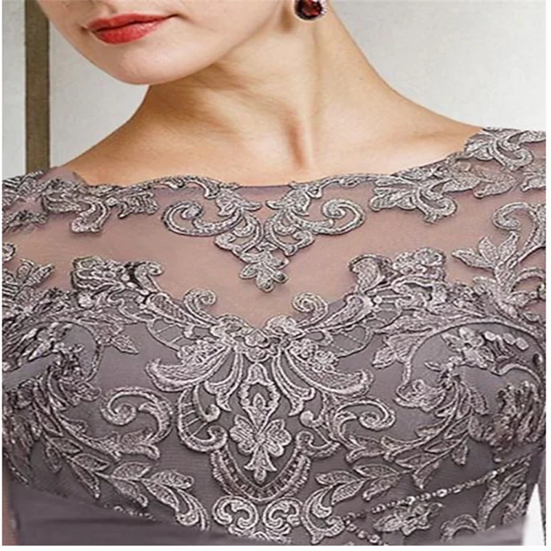 فستان سهرة على شكل حرف A فستان أم أنيق رسمي طول الأرض 3/4 كم طول رقبة على شكل V جيب ساتان مع فتحة مخصصة