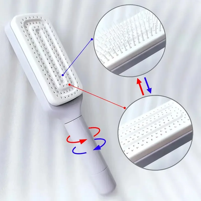 فرشاة شعر ذاتية التنظيف للنساء، فرشاة شعر نظيفة بنقرة واحدة مع شعيرات قابلة للسحب، مشط تدليك فروة الرأس المضاد للكهرباء الساكنة