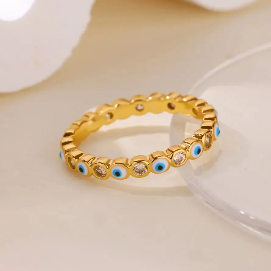 Zirkon Evil Eye Ringe Für Frauen Gold Farbe Edelstahl Evil Eye Finger Ring Glück Ästhetischen Türkischen Wasserdicht Schmuck Geschenk