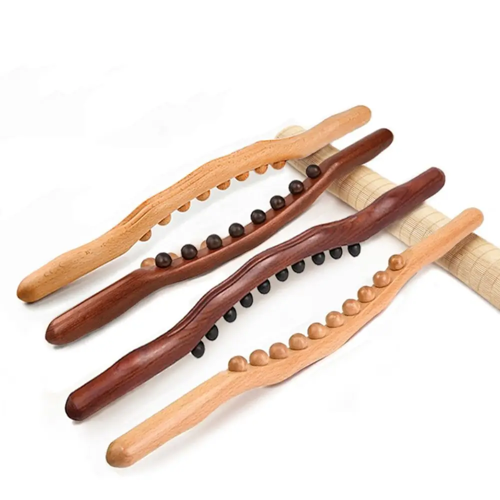 8/20/31 Beads Handheld Gua Sha Massage Stick Household Treatment Meridian Wand SPA Carbonized Wood Wooden Body Massager