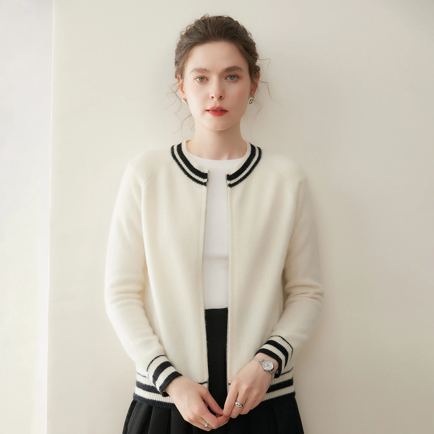 Mens Knit Cashmere Sweater Thickened Merino Wool Round Neck Color Block Long Sleeve Zipper Cardigan For Women Autumn Winter