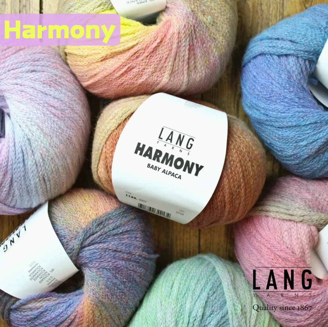 

Пряжа Harmony Langyarns для ручного вязания из шерсти бэби-альпака для одежды, аксессуаров, ремней, шапок, шарфов. Зима 2025.