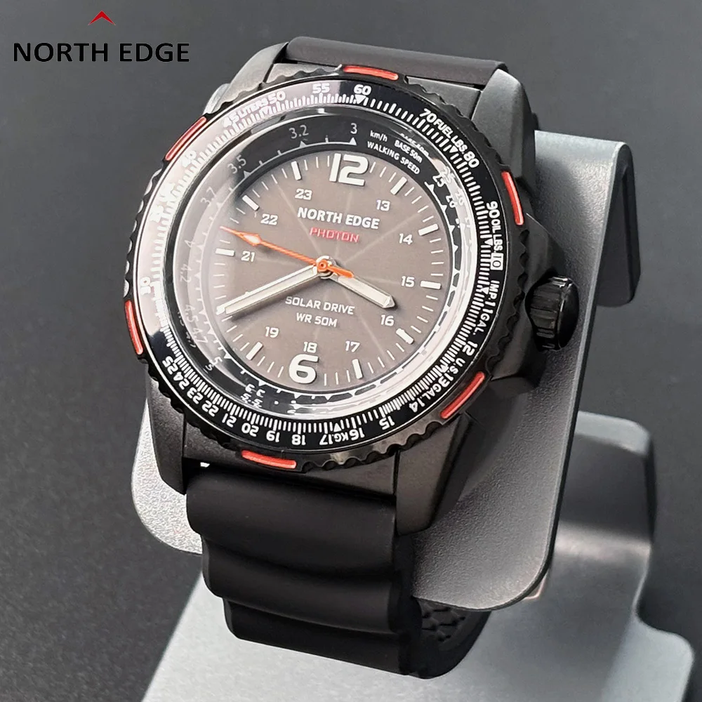 NORTH EDGE Gift Box Watch for Man Solar-powered PHOTON Fashion Quartz Watch Waterproof 50M Sport Silicone Strap Men Watch Reloj