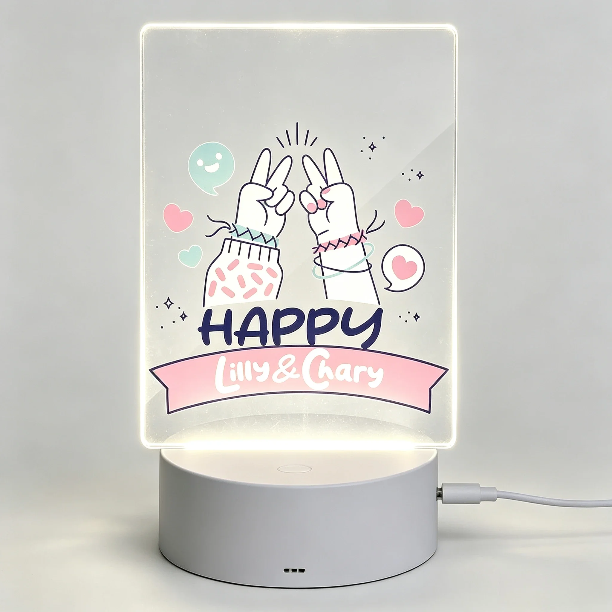 Cute Friendship Hand‑Touch Acrylic Nightlight Customized Name Desk Lamp,Personalised Bestie Happy Friendship LED Light Home Room Decor Present