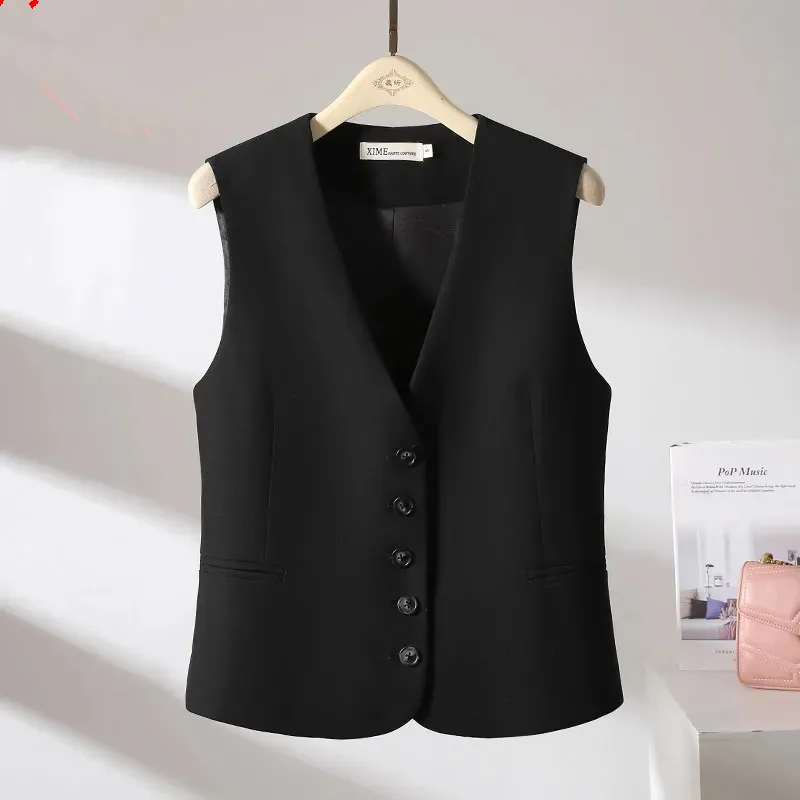 2025 Summer V-Neck Vest Women Thin Loose Waistcoat Single Breasted Sleeveless Blazer Female Slim Short Vest Femme Slim Buttons