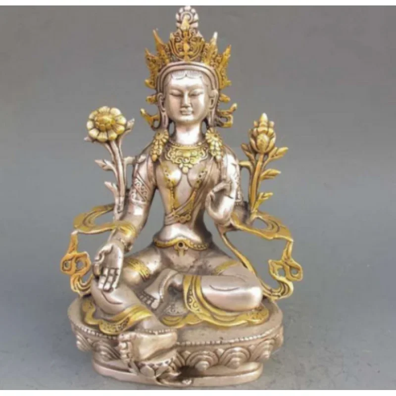 8.86 inch/Tibet Silver Copper Gilt Tibetan Buddhism Statue -- White Tara Buddha