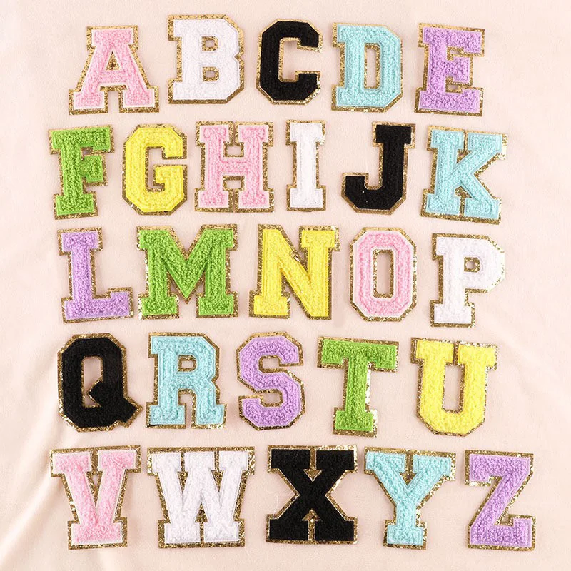 Parche de letras de fieltro para planchar en la ropa, parches de chenilla, letras bordadas para coser, 1 piezas, 5,5 CM, MC004