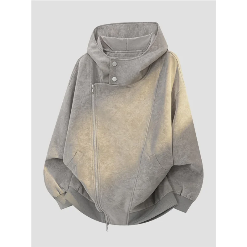 

Куртка с капюшоном и двойной молнией в американском стиле, асимметричная, из искусственной кожи, осенне-зимняя, ветрозащитная, с пятью карманами