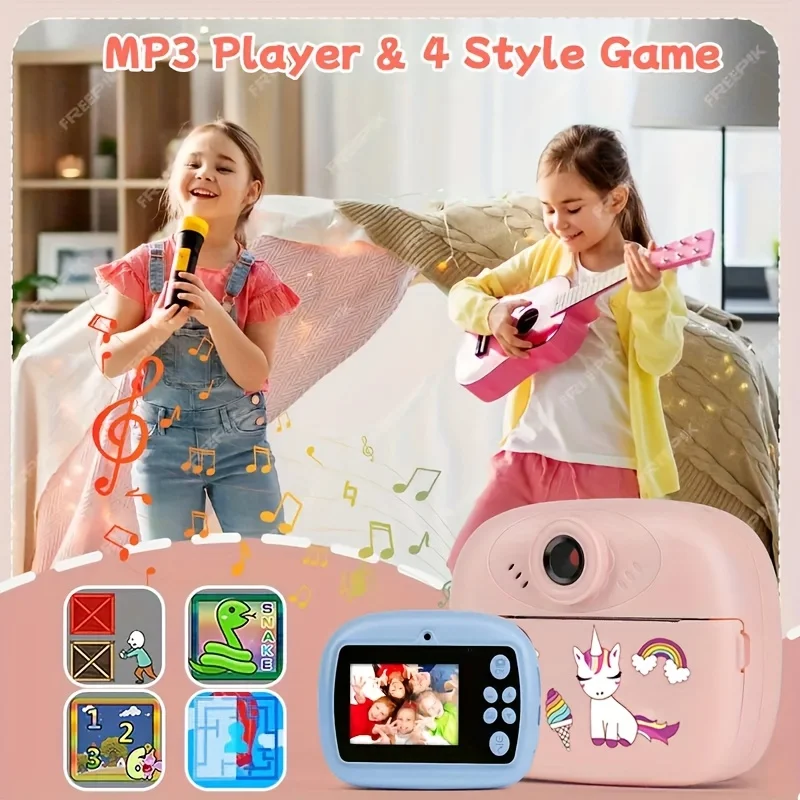 Kinderen Instant Print Digitale Camera Foto Label Thermische Print Camera voor Meisjes Jongens Verjaardagscadeaus Met 2 Rollen Printpapier