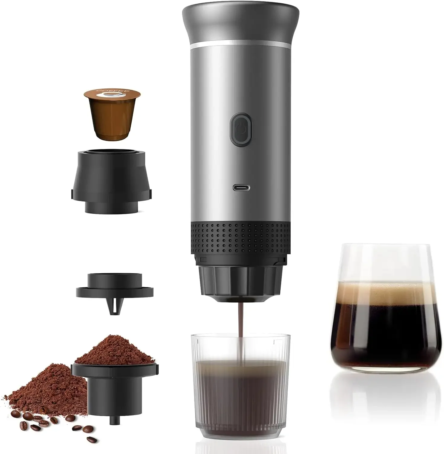 

20bar Mini Portable Coffee Maker Espresso Machine with USB 3 in 1 Car Coffee Maker Self-Heating Ground Coffee & Capsule