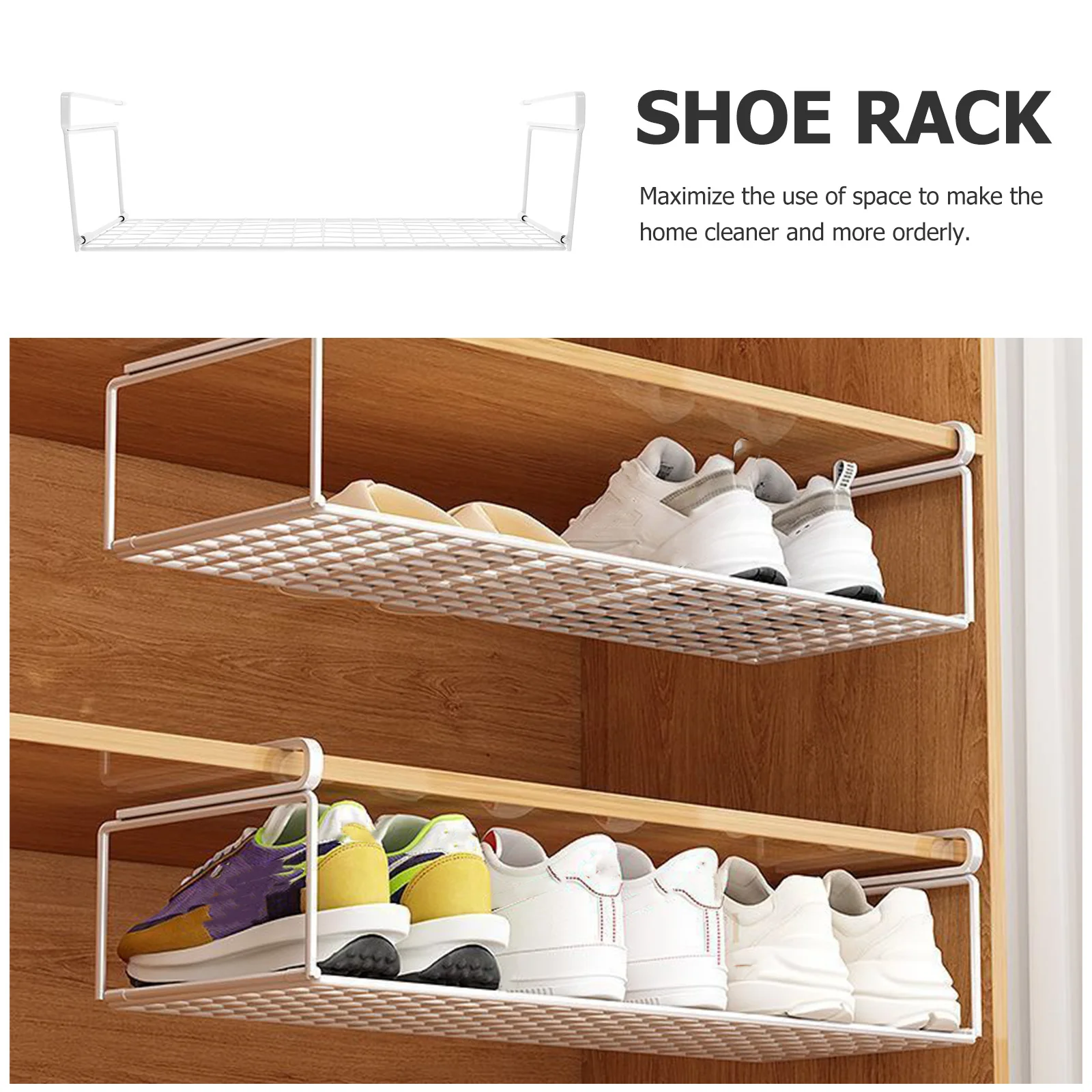 

2Pcs Space Saving Shoe Rack No-Installation Hanging Shelf for Wardrobe Shoe Cabinet Storage Organizer Living Room Hanging Shelf