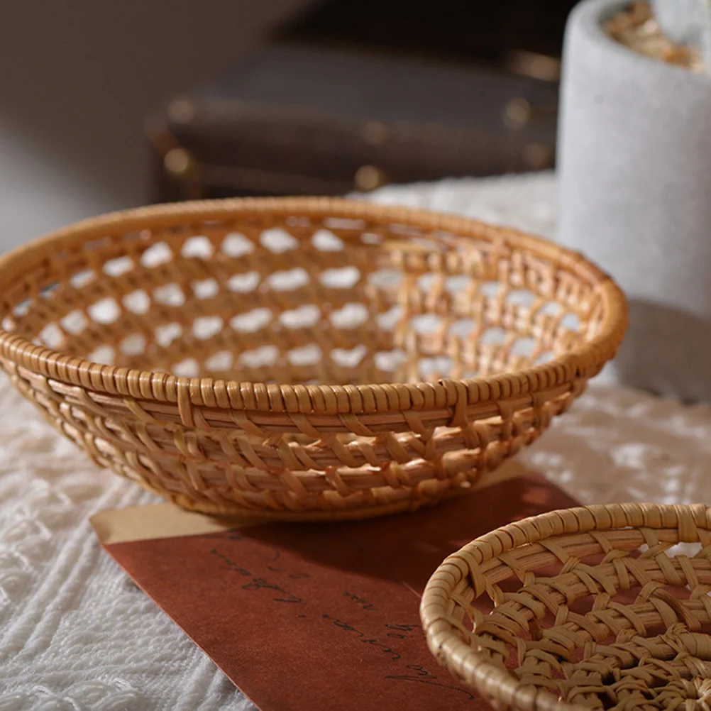 

1pc Woven Storage Basket Autumn Vine Design Hollow Out Bread Fruit Vegetable Organizer Kitchen Bathroom Living Room Light