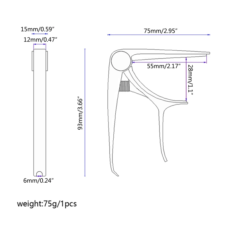 아연 합금 기타 카포, 어쿠스틱 일렉트릭 기타, 베이스, 우쿨렐레, 기타 튜닝용 밴조 클램프, 6 스트링, 2 in 1