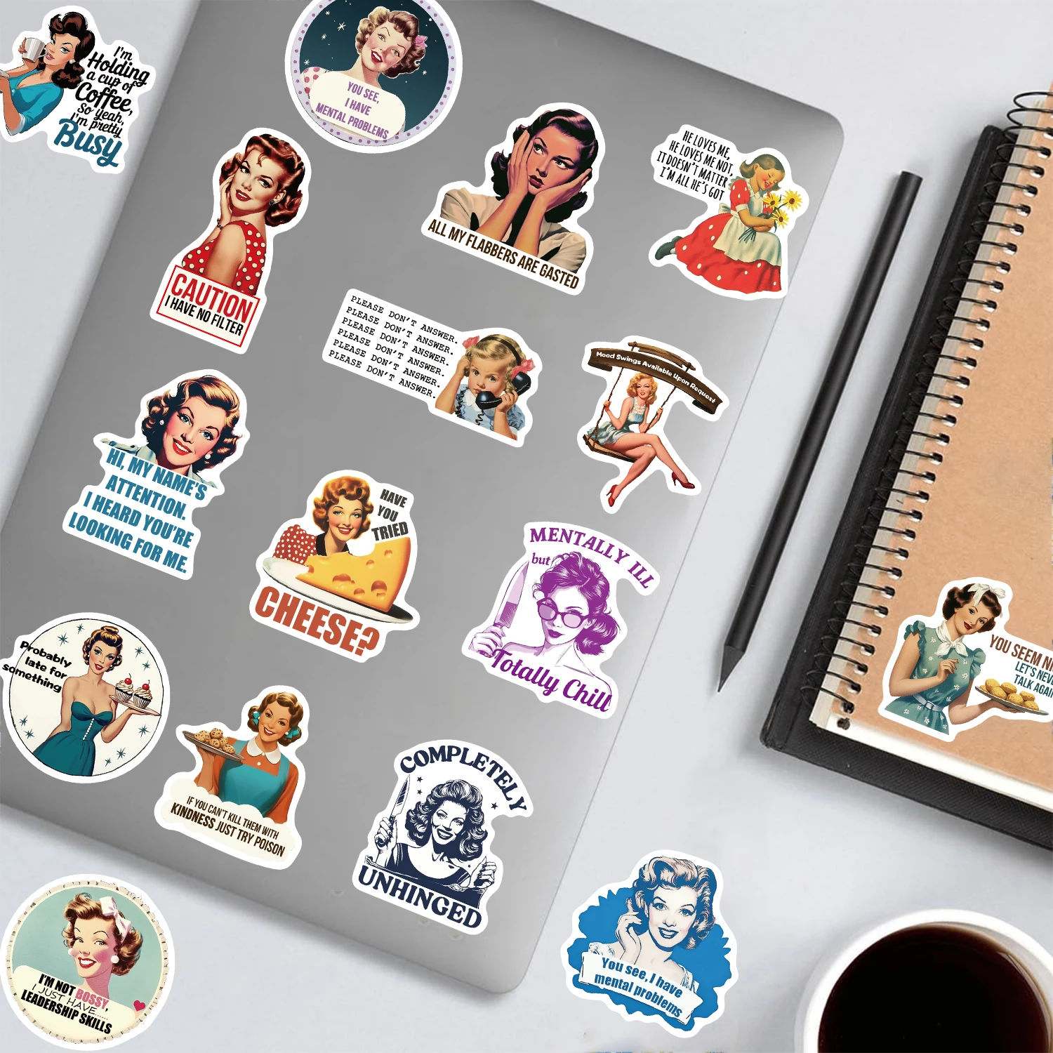 50PCS Female Quotes Sticker Notebook Luggage Phone Laptop Skateboarding Aesthetic Guitar Notebook Supplies Fridge Wall Decals