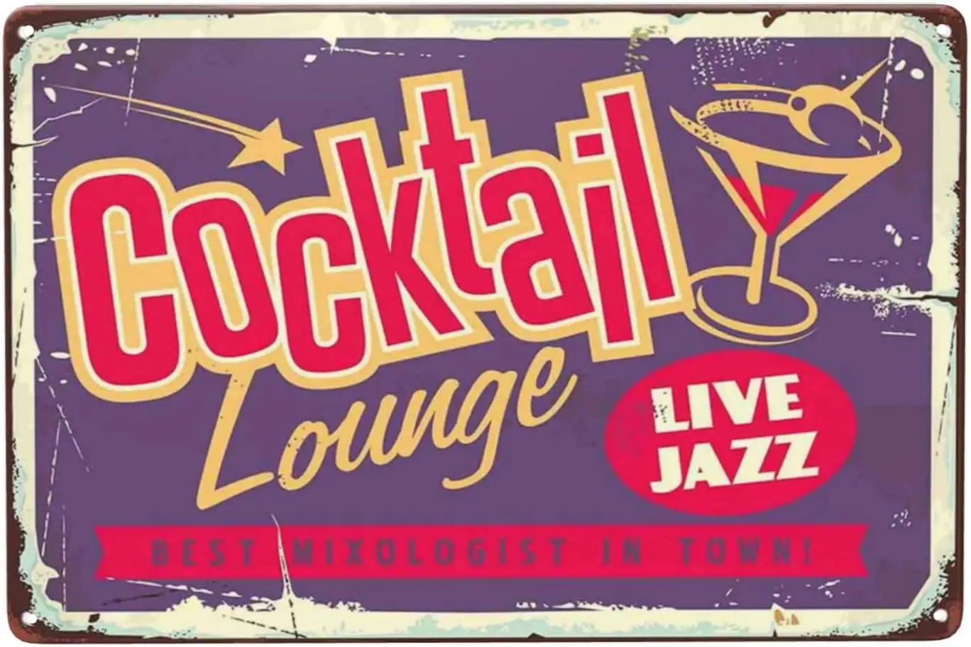 Cocktail Lounge Live Jazz Sign Vintage Metal Tin Sign Wall Decor, Metal Signs Tin Signs for Bar Pub Club Man Cave 8 x12 inch (CT