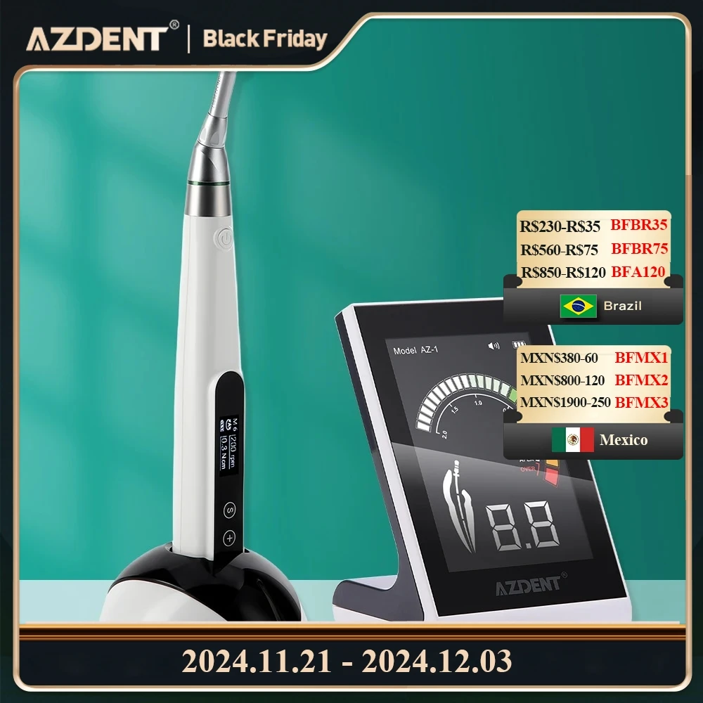 Azdent Dental Root Canal Endo Motor with Apex Locator Cordless 16:1 Contra Angle Endodontic Treatment Equipment Set Endo Kit New