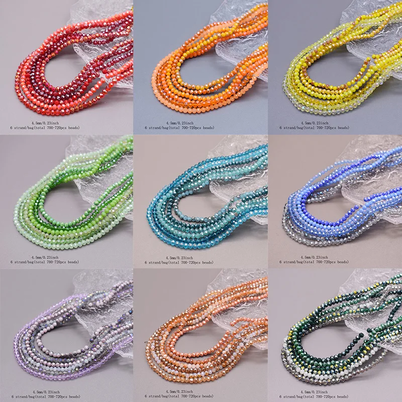 

4mm 6 strand/bag 720pcs Rondelle Crystal Glass Beads Faceted Loose Spacer Beads for Jewelry Making Jewelry DIY Necklace