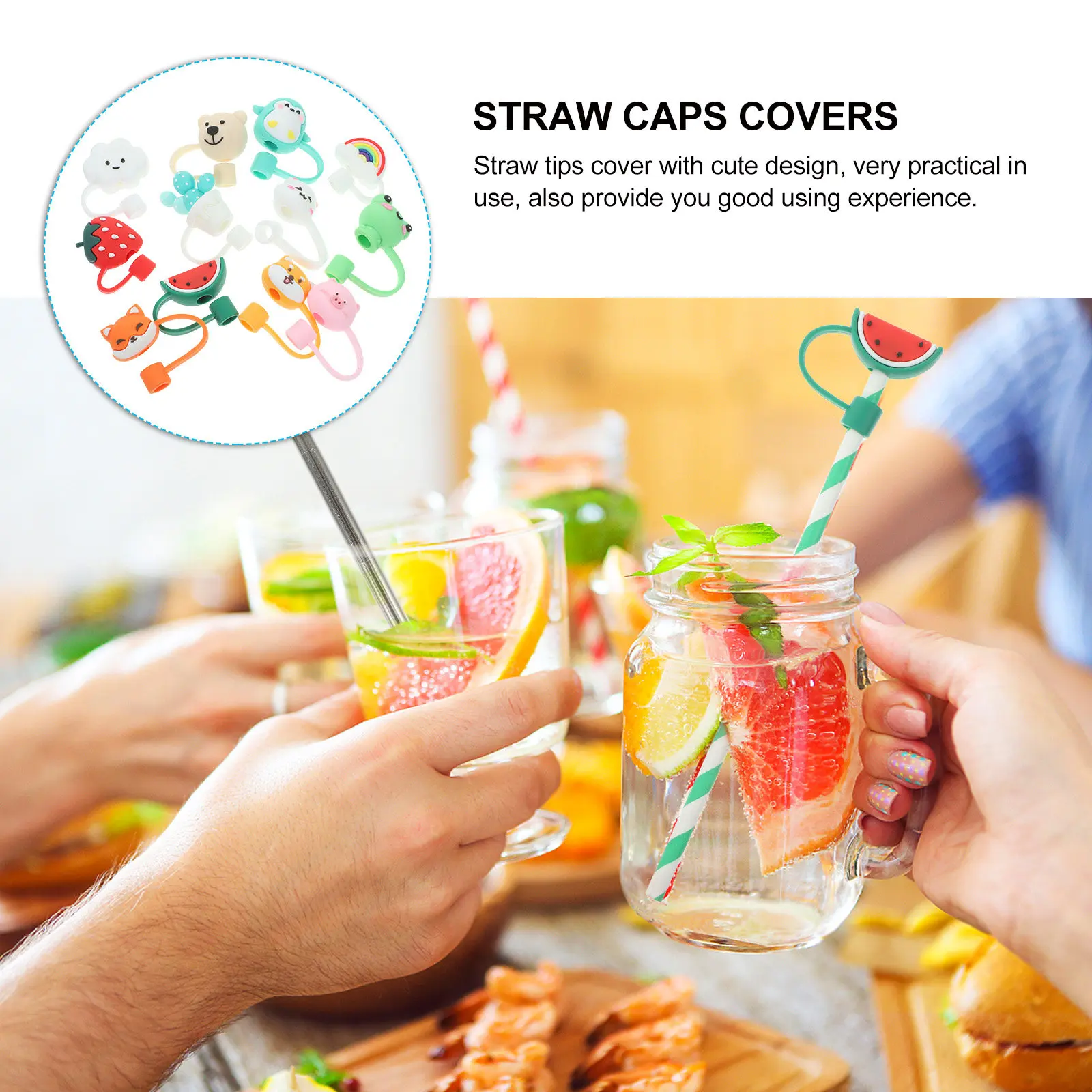 12 Pcs Cartoon Straw Tips Cover Colorful Protector Toppers Decorative Covers