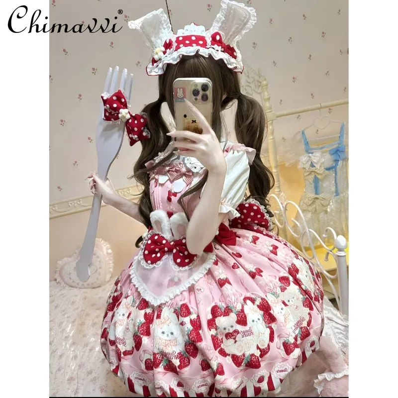 

Новое весенне-летнее платье JSK в стиле Лолита с милым мультяшным принтом, цветами и бантом, для девочек и женщин, модель 2026 года