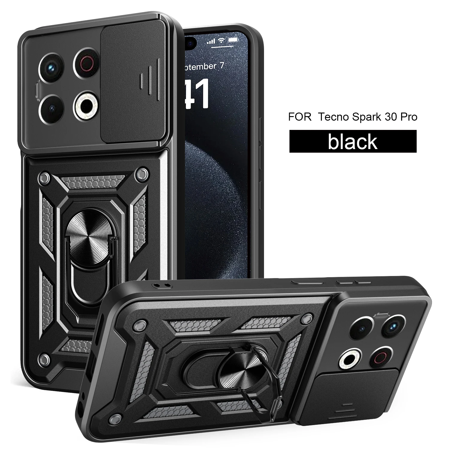 For Tecno Spark 30 Pro Case Tecno Spark 30 Pro 4G Cover Magnetic Ring Holder Armor Phone Case Slide Camera Protect Back Cover