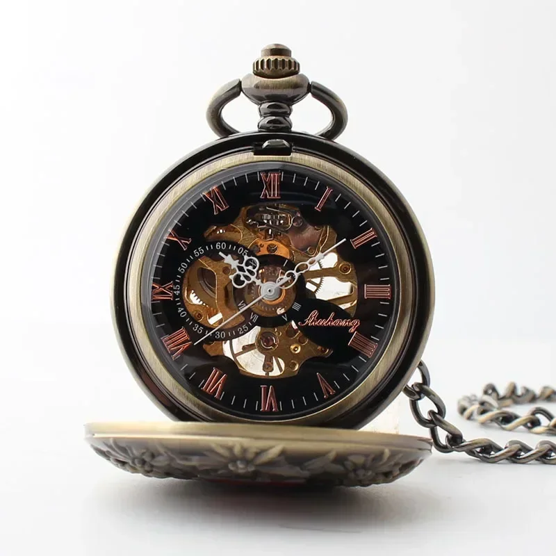 Vintage Steampunk Mechanical Automatic Pocket Watches Medical Cross Swiss Classic Pattern Necklace Pendant Chain Clock Relógio