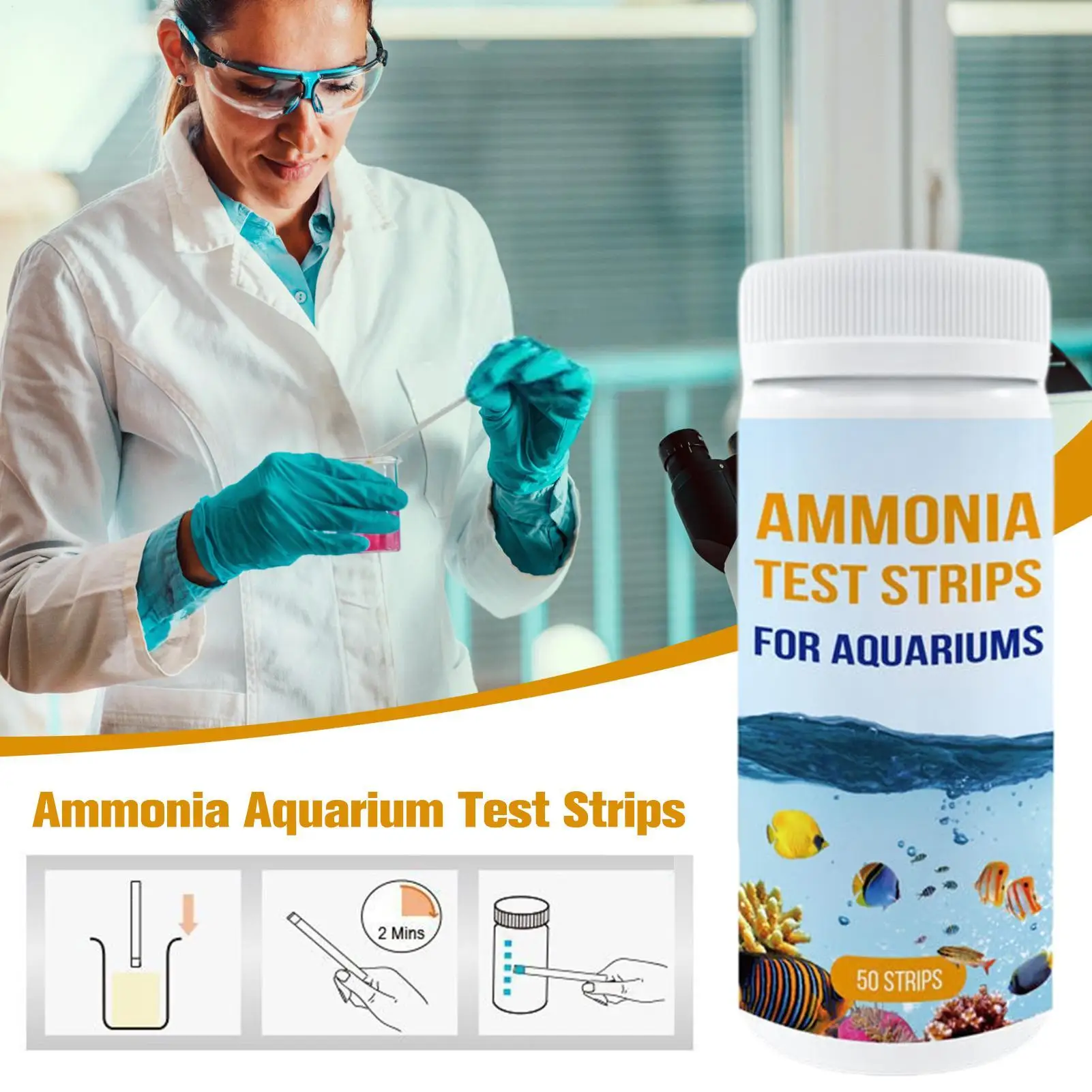 Aquarium Ammonia Test Strips Safe Lab Grade Water Test Kit 50 Count for Freshwater Saltwater Aquariums Fish Tanks Professional