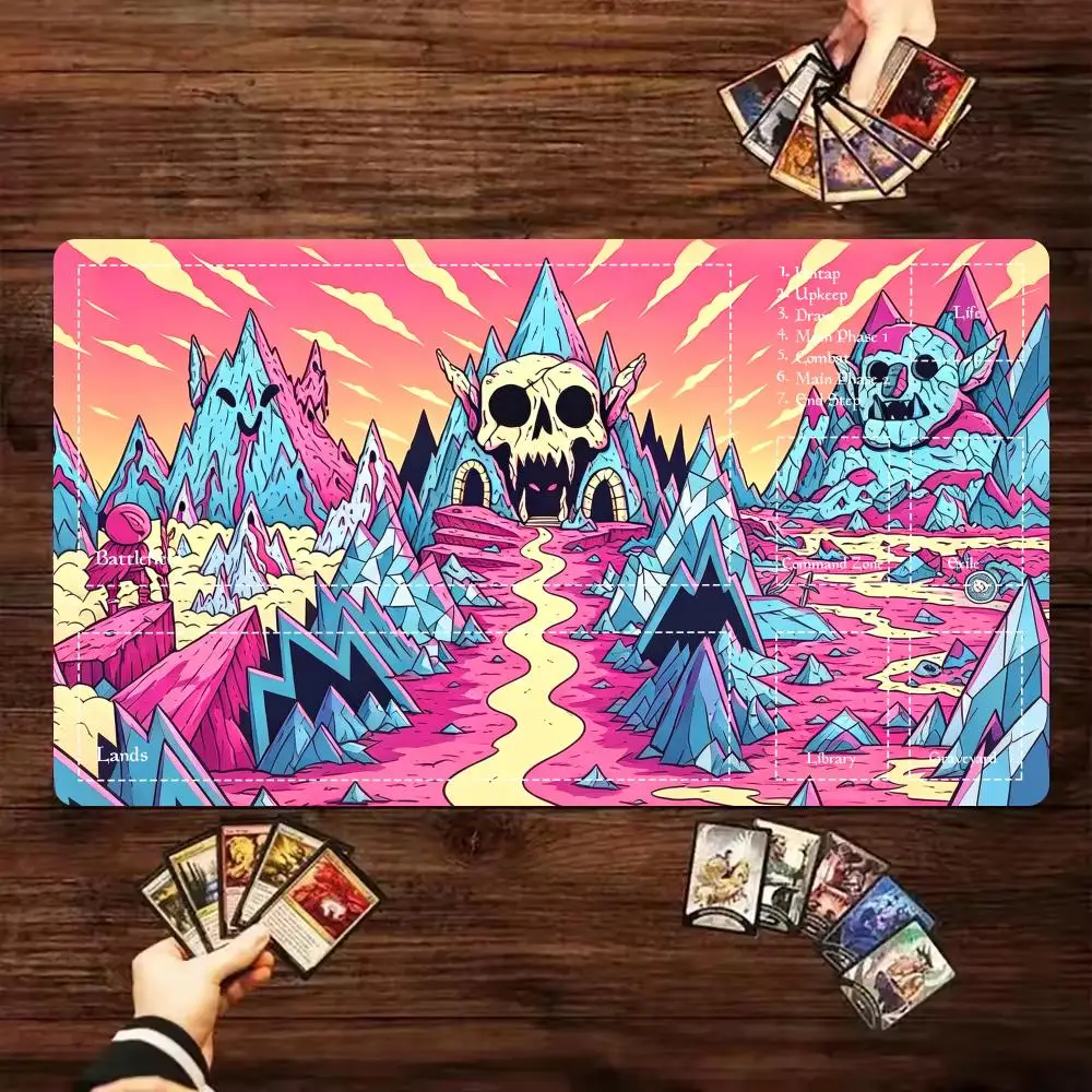 Cartoon Pink Skull Mountain TCG Playmat Zones Magic The Gathering Game Mat Non-Slip Rubber Pad for MTG Card Game Decor Mousepad