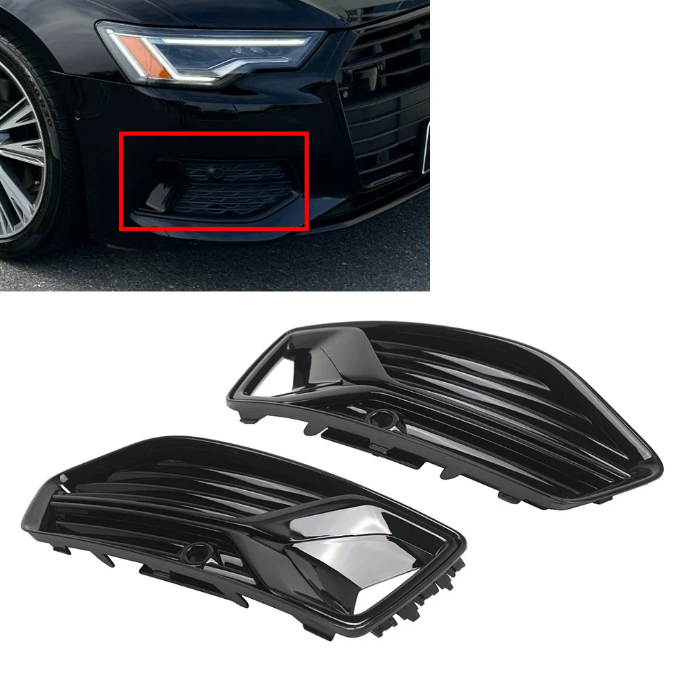 1pc Car Front Bumper Fog Light Cover Fog Lamp Grille 4K0807647 For Audi A6 S6 C8 Saden 2019-2023 For Standard Base Model Only