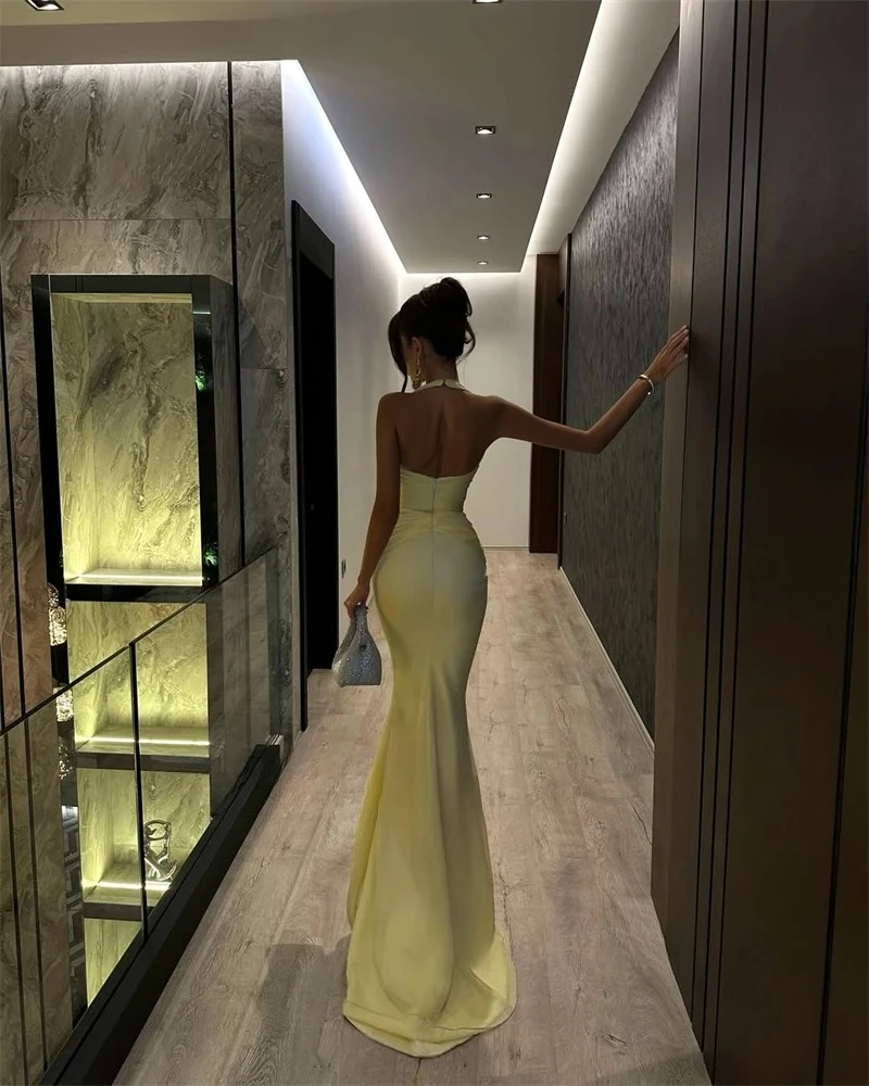 Xijun Baby فساتين سهرة شيفون أصفر داكن على شكل حرف v حورية البحر فساتين لحضور الحفلات الموسيقية رسن المملكة العربية السعودية فساتين حفلات رسمية مخصصة #4