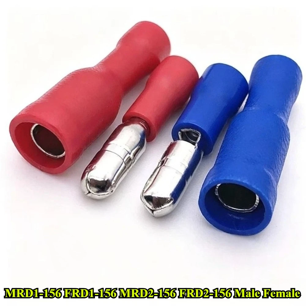 100Pcs/lot Red/Blue Male Female Bullet Insulated Connector Crimp Terminals Wiring Cable Plug MRD1-156 FRD1-156 MRD2-156 FRD2-156