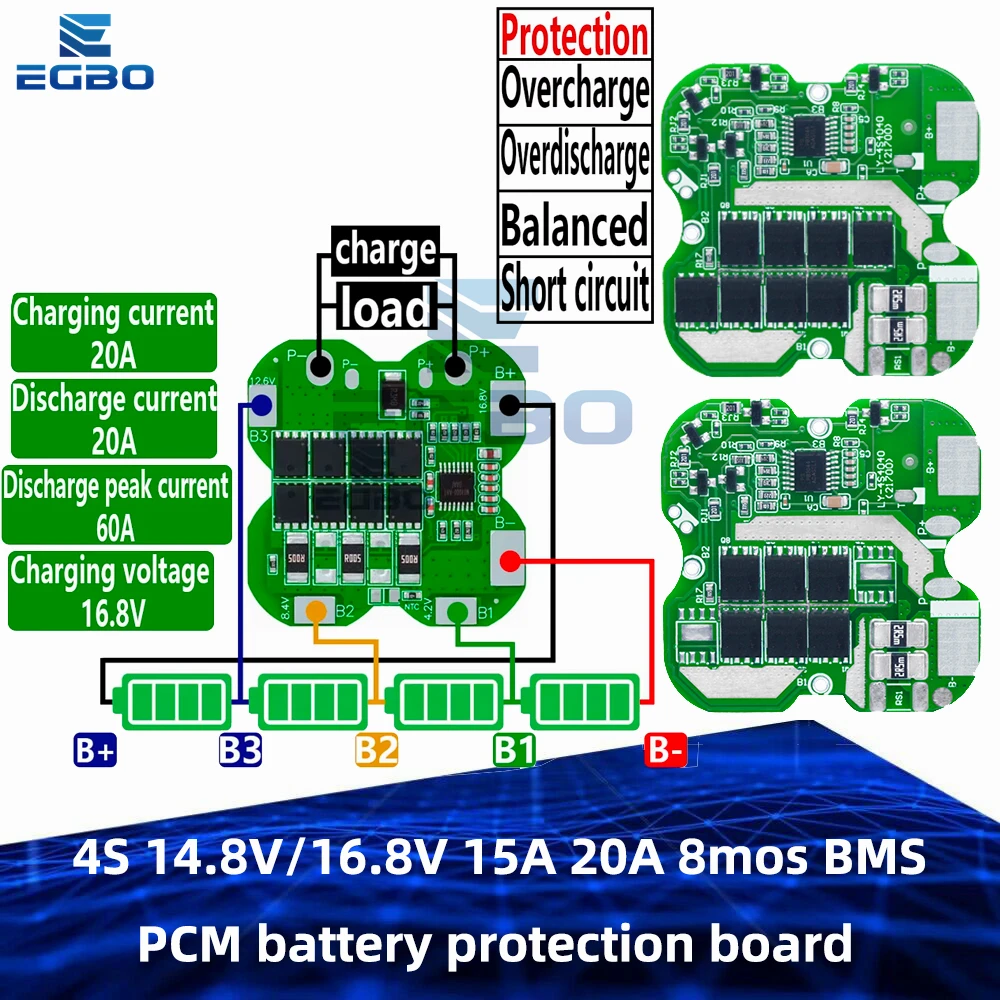 4S 14.8V/16.8V 15A 20A 6-8MOS Balanced BMS PCM battery protection board bms pcm for lithium 21700 Ternary Lithium Battery board