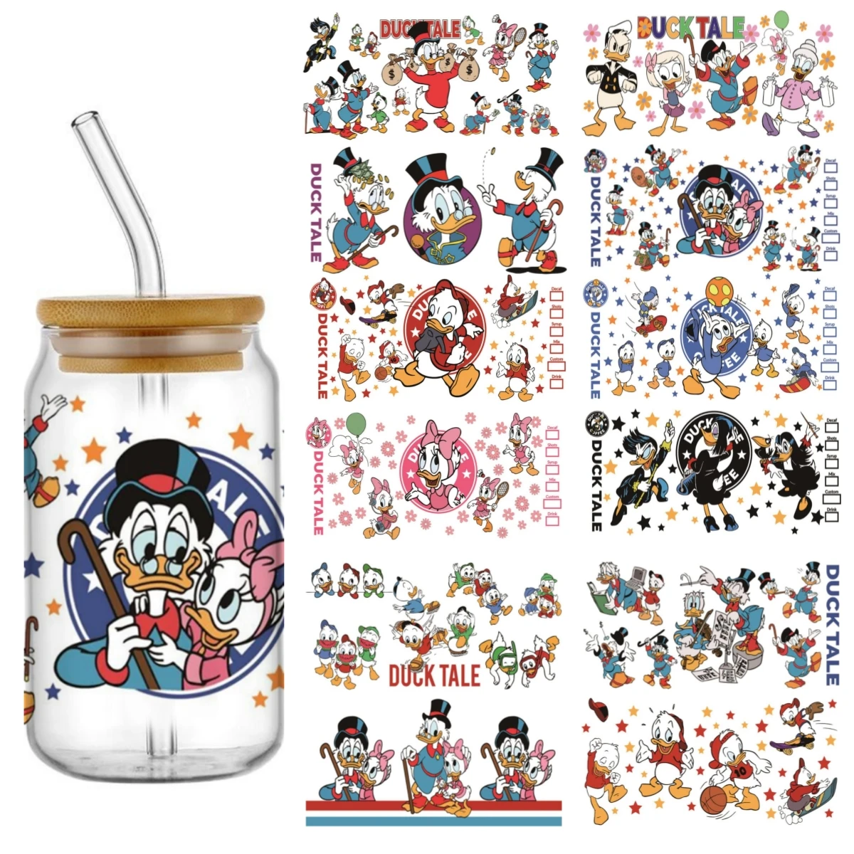 

Happy Duck Family 16OZ UV DTF Cup Wraps Transfer Sticker For Glass Libbey Can Bottle Selfadhesive Washable DIY Custom