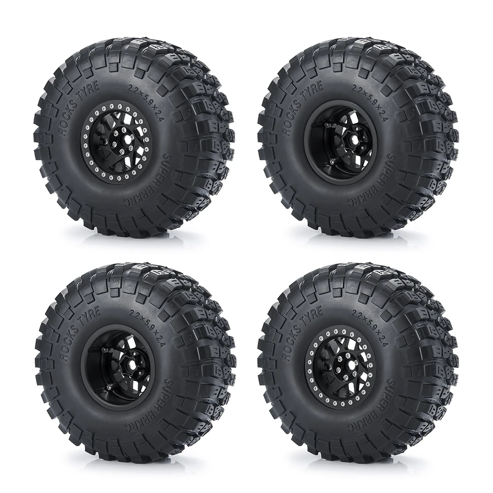 YEAHRUN 4 Stuks Beadlock Velgen/2.2 inch Rubbe Banden 150mm Voor 1/10 RC Crawler Auto Axiale SCX10 90046 Wraith 90048 90053 D90