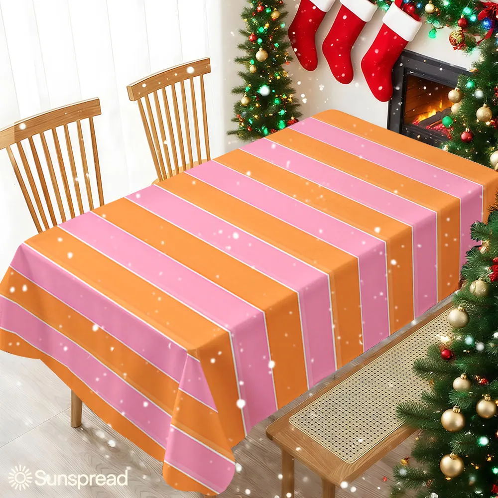 Pink Orange Stripes Waterproof table cloth, splash-proof tablecloth, for party, Halloween, Christmas, dining, camping