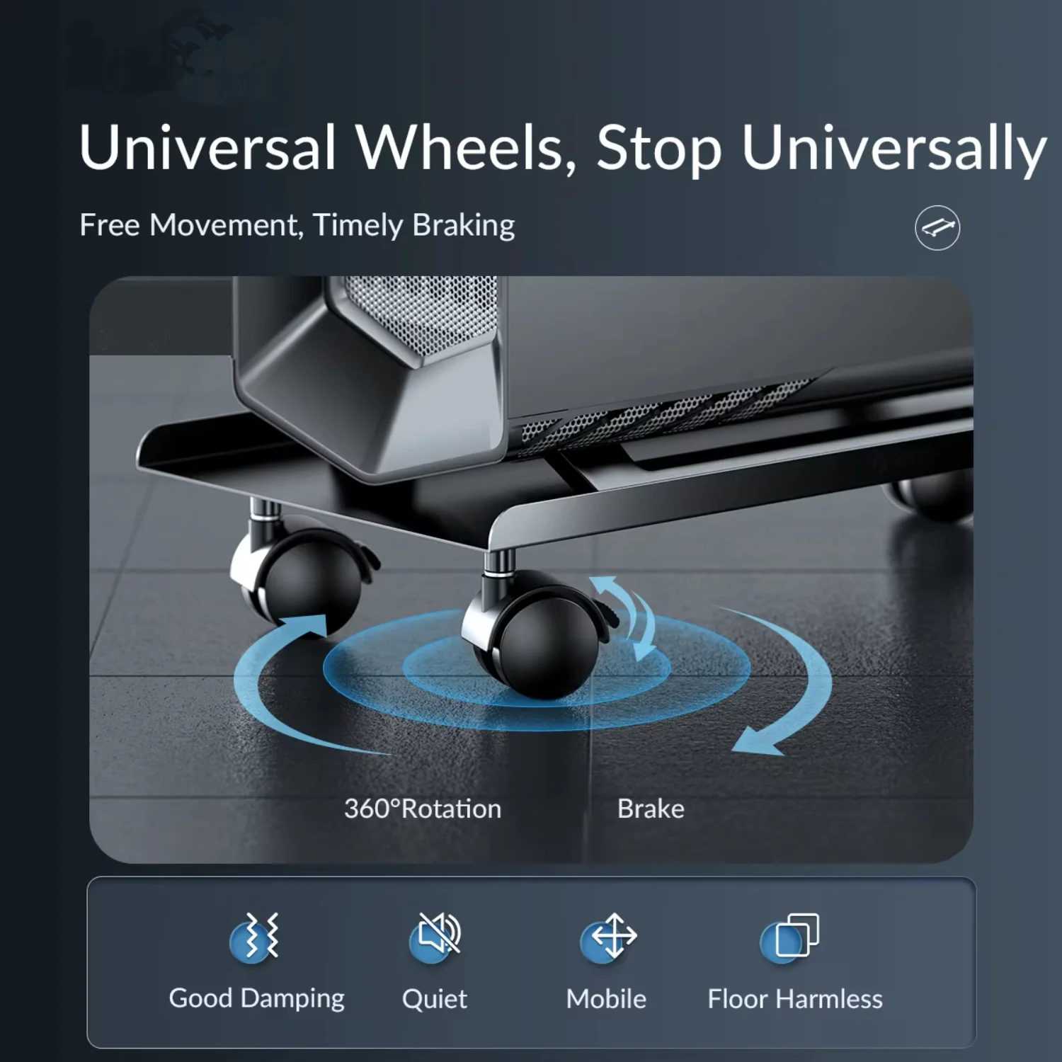Carrello porta CPU mobile in acciaio con supporto per torre per computer con ruote RollingCaster con bloccaggio Custodia da gioco per tappeti da pavimento