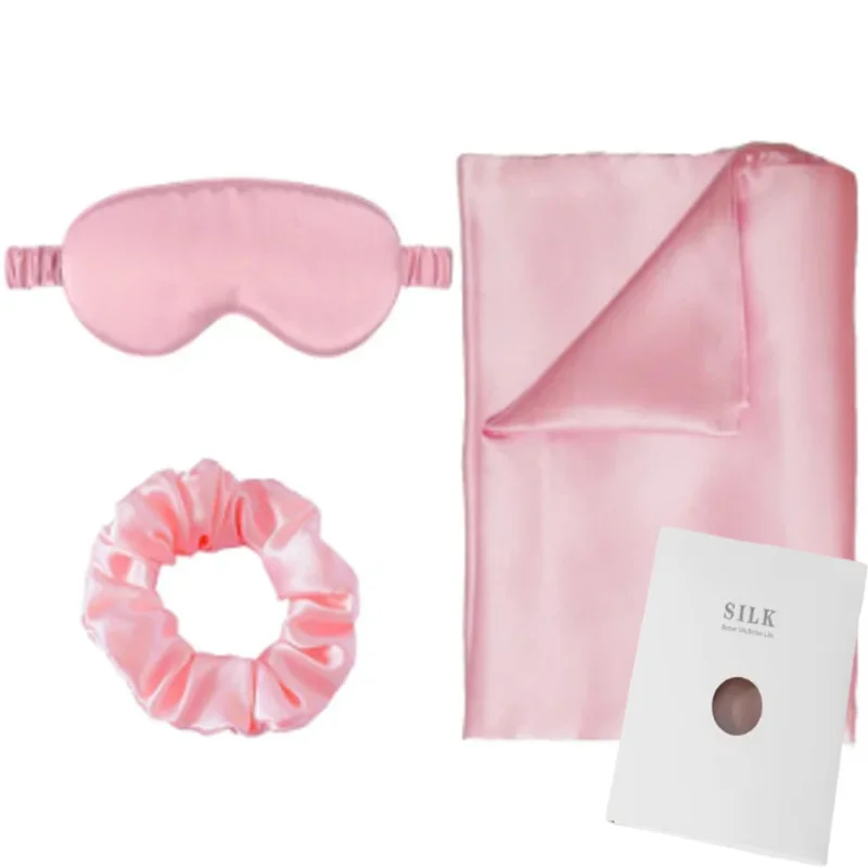 Zipper Natural Silk Pillowcase Matched Sleep Mask Hair Scrunchie Gift Set Both Sides 100% Mulberry Silk for Healthy&Good Sleep