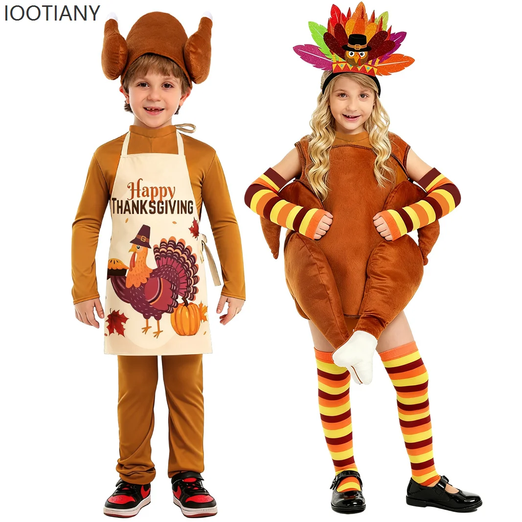 

Cute Children's Fun Thanksgiving Role Play Fun Cartoon Roast Turkey Food Jumpsuit Costume Theme Party Stage Performance Clothes