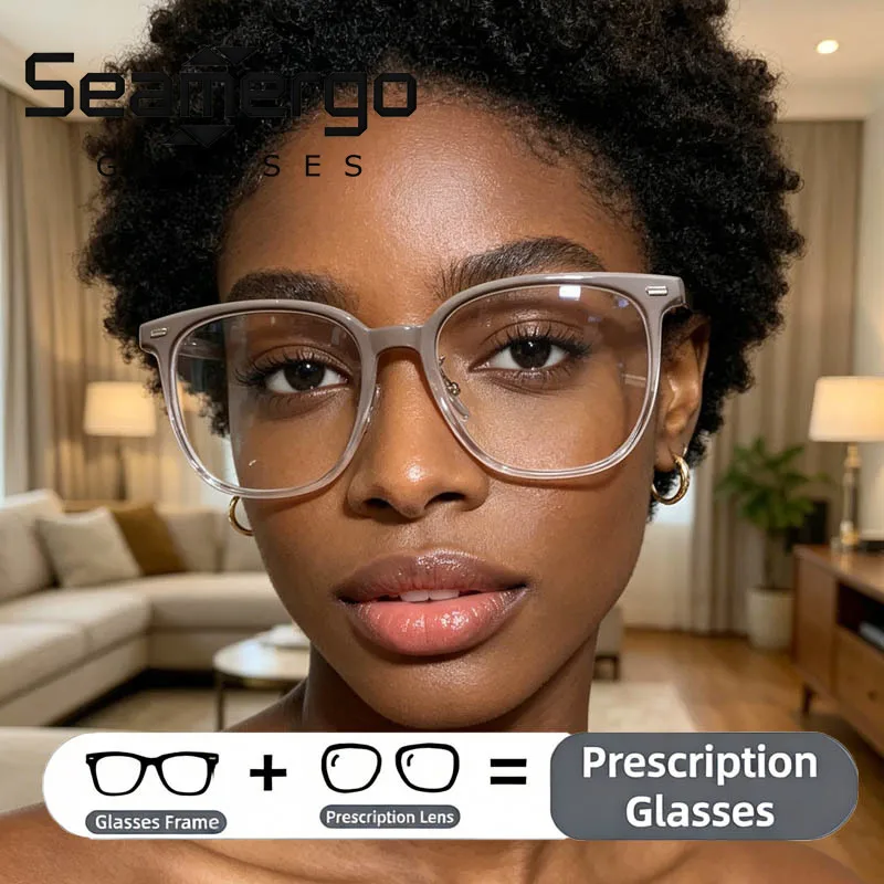 

SEAMERGO Retro Women Prescription Glasses Myopia Trendy New Square Eyeglasses Frames Recipe Men Vintage Customized Glasses